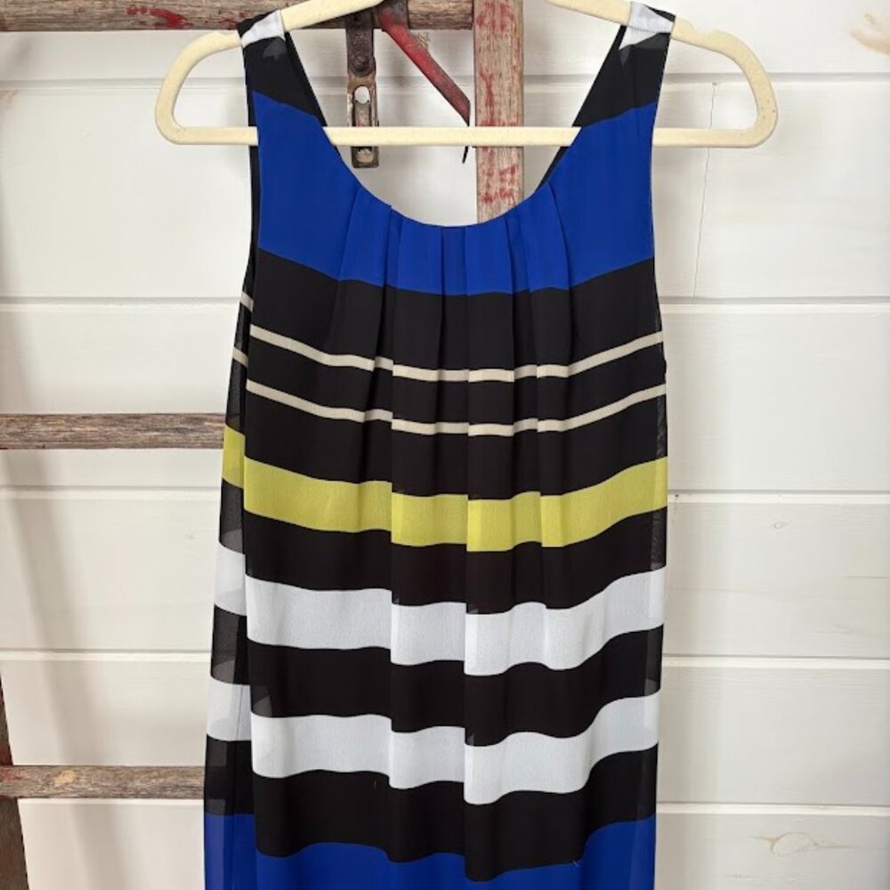 New York & Company Blue, Black, Yellow and White Striped Dress. Size Medium